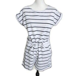 Hount White With Black Stripes Elastic Waist Romper With Tie, M